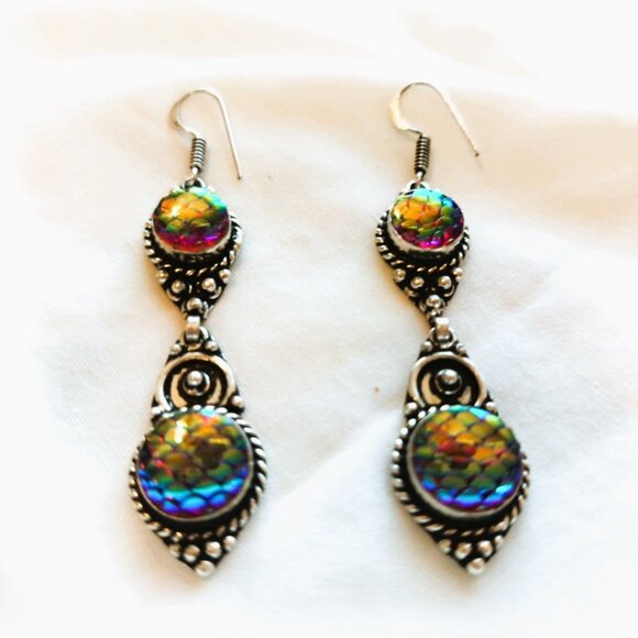 Rainbow Fish Titanium Sterling Silver Drop Dangle Earrings - Picture 2 of 2